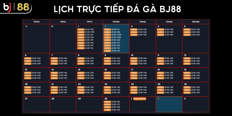 Lịch đá gà BJ88 cập nhập hàng ngày